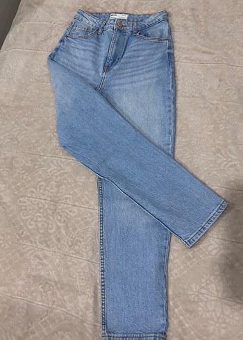 Bershka Düğmeli Pastel Mavi Kadın Denim Pantolon