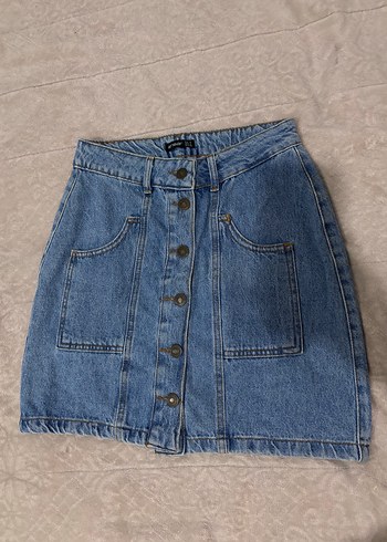 Düğmeli Mavi Kadın Denim Midi Pantolon