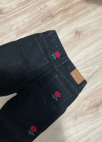 38 Beden siyah Renk Nakışlı Siyah Düğmeli Kadın Kot Pantolon