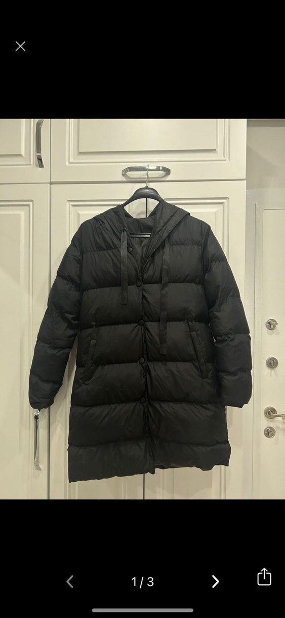 Kadın Siyah Uzun Düğmeli Kış Montu - Görsel 3