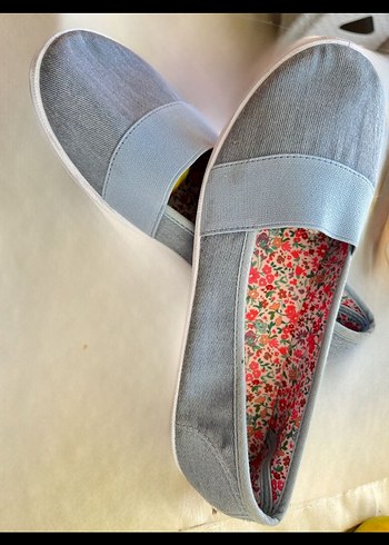Gri Denim Kadın Dolgu Topuklu Babet 38 numara