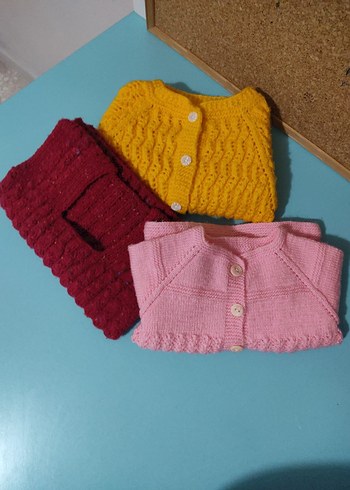 12-18 Ay Beden çeşitli Renk Renkli Kız Çocuk Triko Hırka 3'lü Set