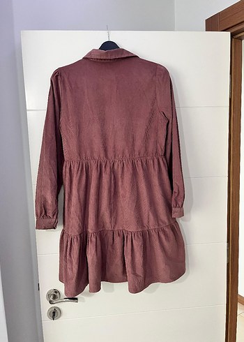 Koton Düğmeli Kahverengi Midi Kadife Elbise
