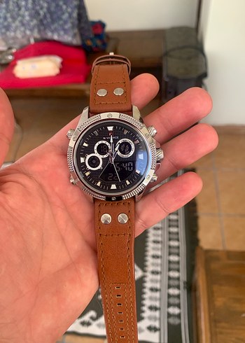 Kahverengi Deri Kayışlı Erkek Kol Saati - Görsel 3