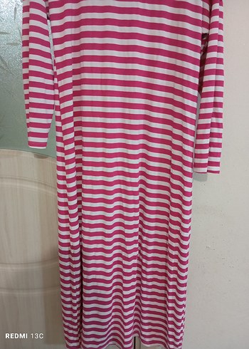 Pembe Çizgili Hamile Uzun Kollu elbise - Görsel 4