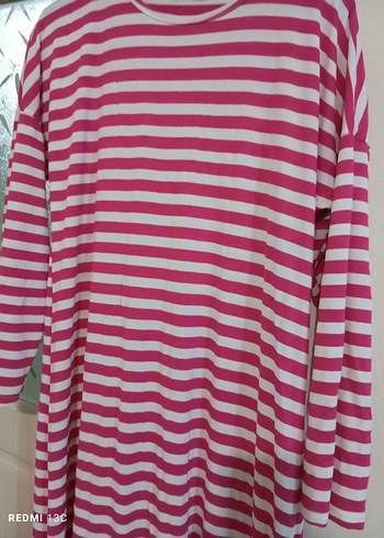 Pembe Çizgili Hamile Uzun Kollu elbise - Görsel 3