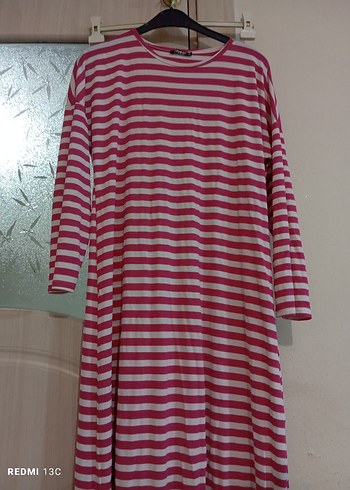 Pembe Çizgili Hamile Uzun Kollu elbise - Görsel 5