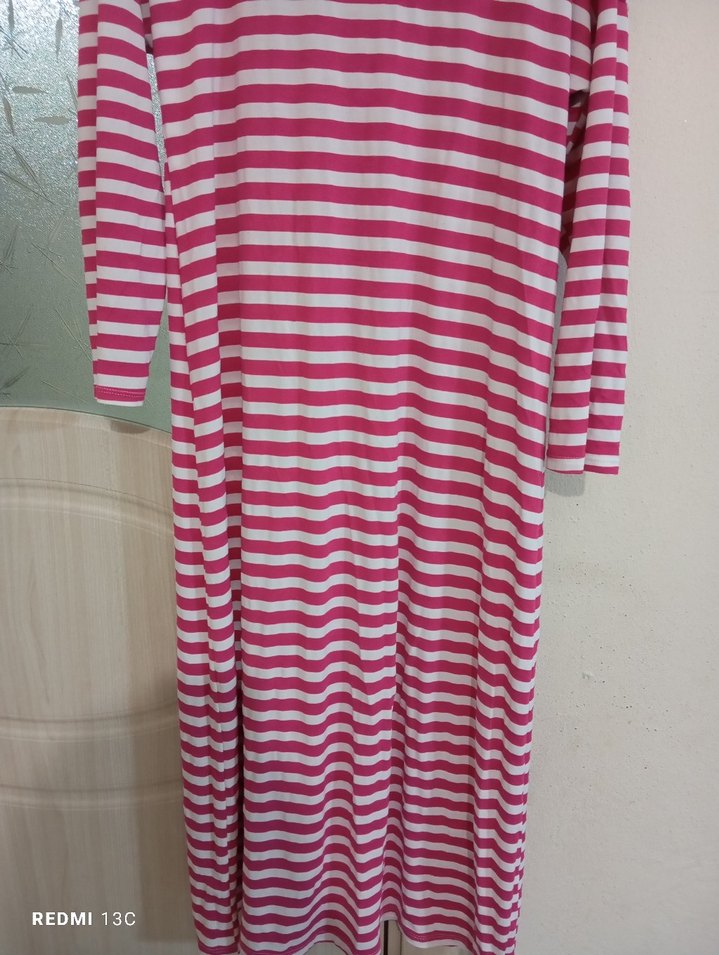 Pembe Çizgili Hamile Uzun Kollu elbise - Görsel 4