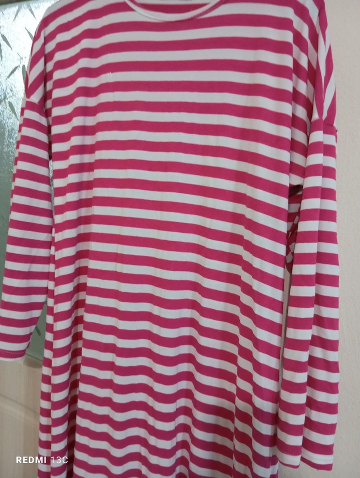 Pembe Çizgili Hamile Uzun Kollu elbise - Görsel 3