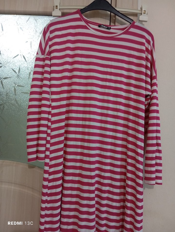 Pembe Çizgili Hamile Uzun Kollu elbise - Görsel 2