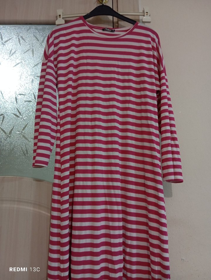 Pembe Çizgili Hamile Uzun Kollu elbise - Görsel 5