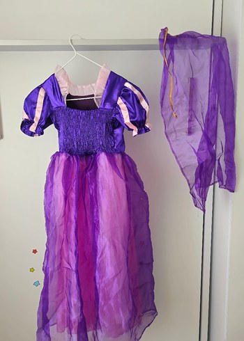 Diğer Mor Nakışlı Rapunzel kız çocuk kostümü