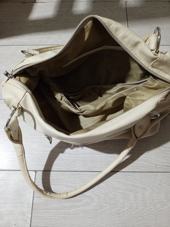 Bej Deri Kadın Omuz Çantası - Görsel 4