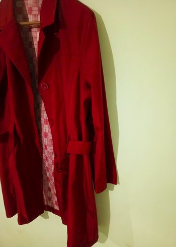 Bordo Düğmeli Kadın Trençkot - Görsel 3