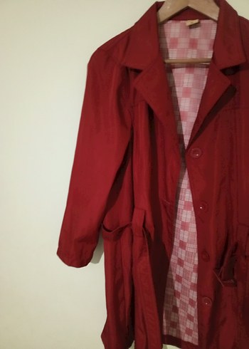 Bordo Düğmeli Kadın Trençkot - Görsel 6