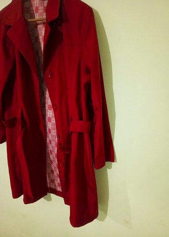 Bordo Düğmeli Kadın Trençkot - Görsel 4