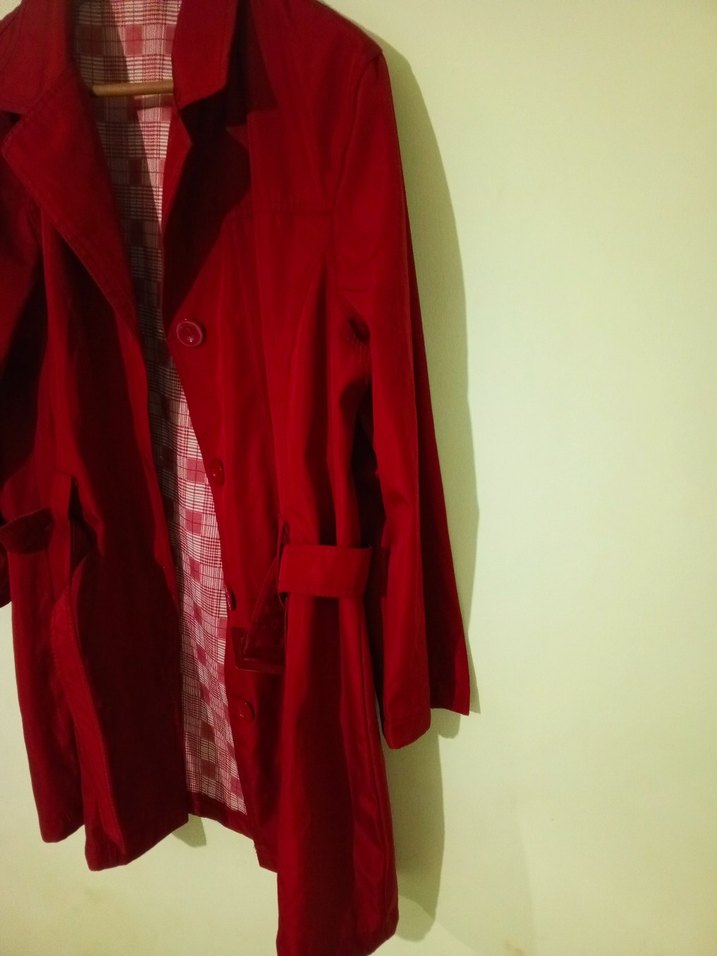 Bordo Düğmeli Kadın Trençkot - Görsel 3