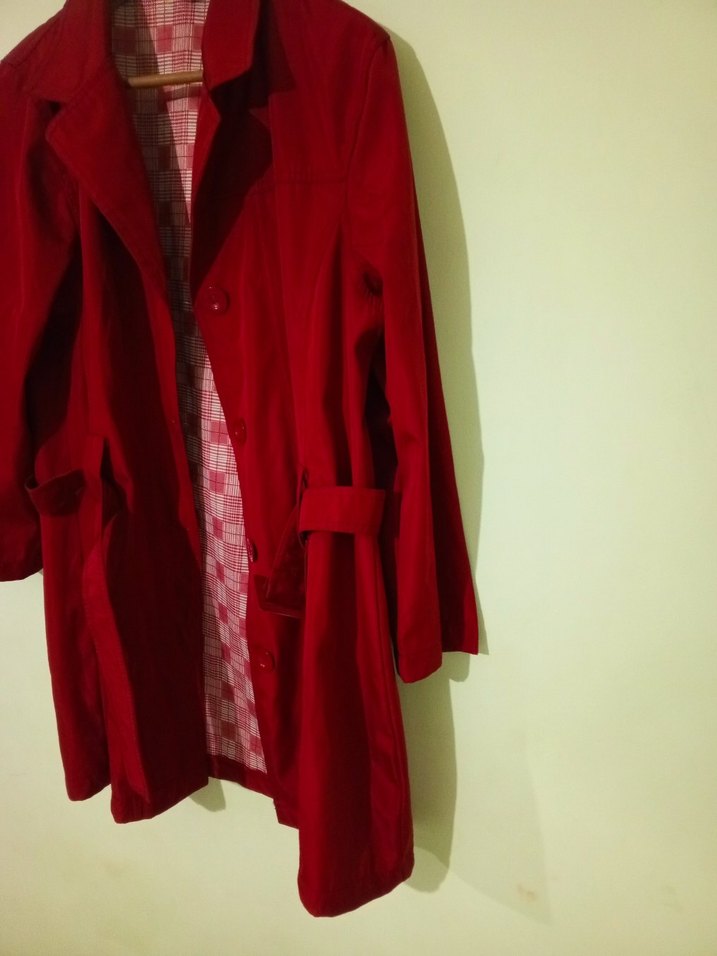 Bordo Düğmeli Kadın Trençkot - Görsel 4