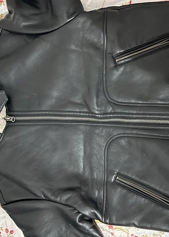 Deri Siyah Biker Ceket Fermuarlı