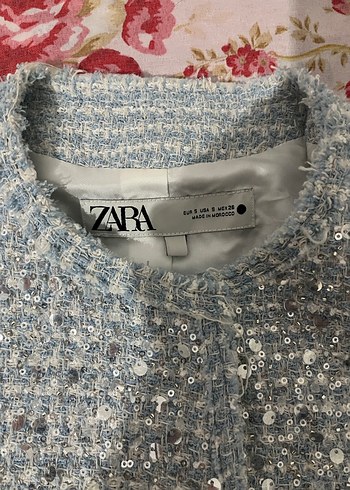 Zara Simli açık mavi parlak ceket
