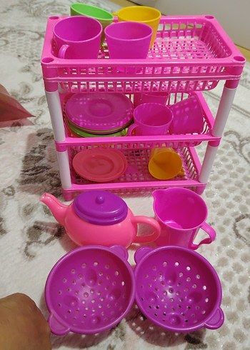 Beden Renkli Pembe Plastik Raf ve Mutfak Seti
