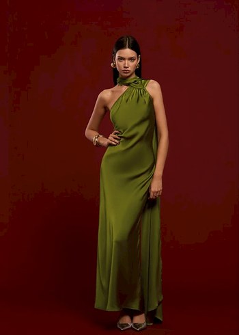 Drapeli Straplez Uzun Kadın Elbise - Görsel 3