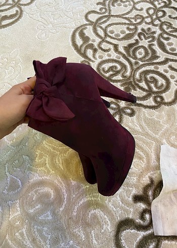 Bordo Süet Fiyonklu Yüksek Topuklu Bot - Görsel 5