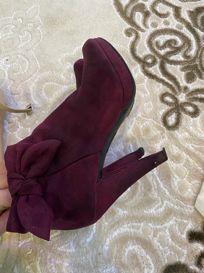 Bordo Süet Fiyonklu Yüksek Topuklu Bot - Görsel 2