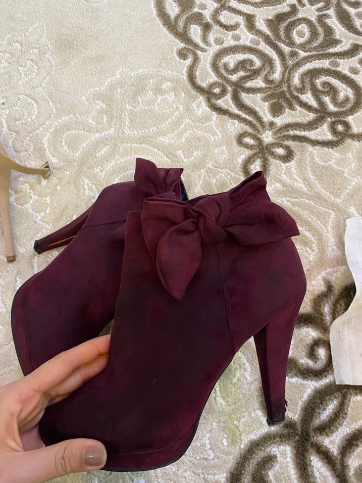Bordo Süet Fiyonklu Yüksek Topuklu Bot - Görsel 4