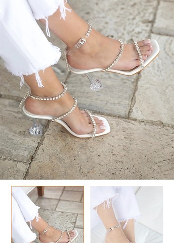 Beyaz Parlak Taşlı Stiletto Gelin Ayakkabısı - Görsel 2