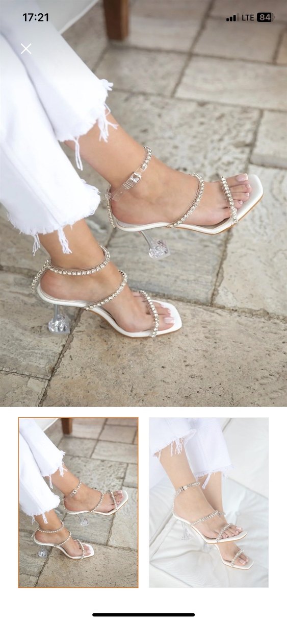 Beyaz Parlak Taşlı Stiletto Gelin Ayakkabısı - Görsel 2