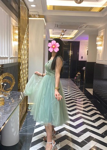 Kadın Straplez midi  Abiye Elbise - Görsel 4