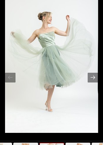 Kadın Straplez midi  Abiye Elbise - Görsel 3