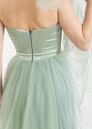 Yeşil Straplez Midi Abiye Elbise - Görsel 4