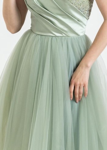 Yeşil Straplez Midi Abiye Elbise - Görsel 5