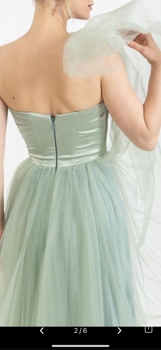 Yeşil Straplez Midi Abiye Elbise - Görsel 4