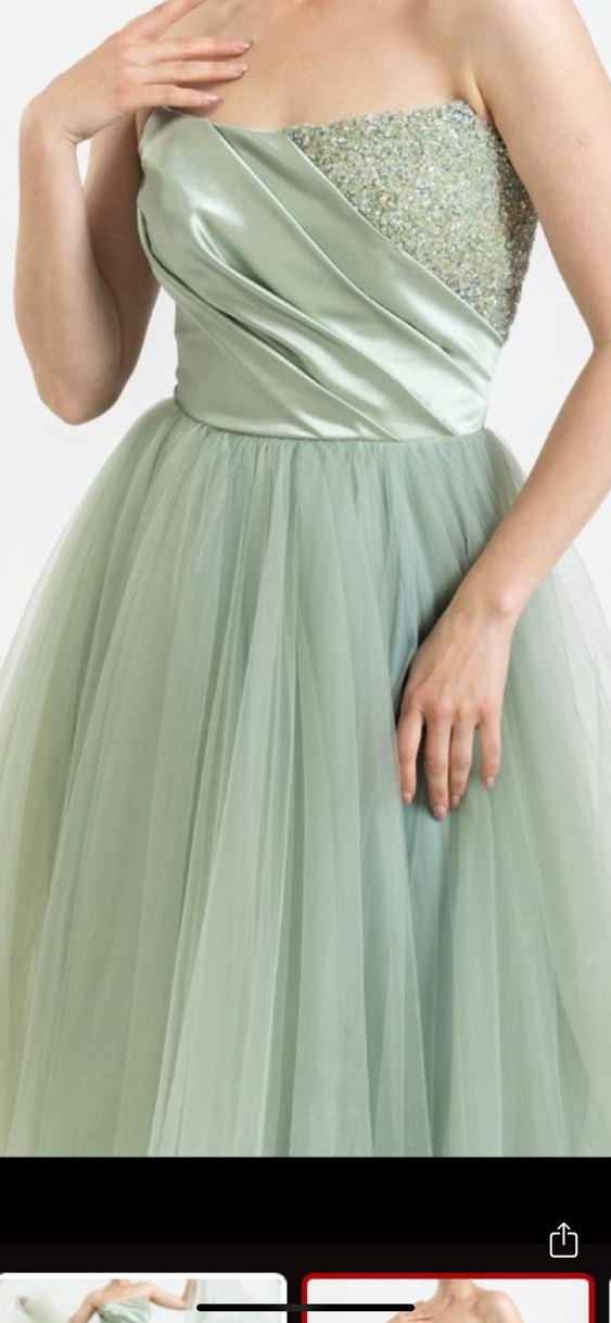 Yeşil Straplez Midi Abiye Elbise - Görsel 5