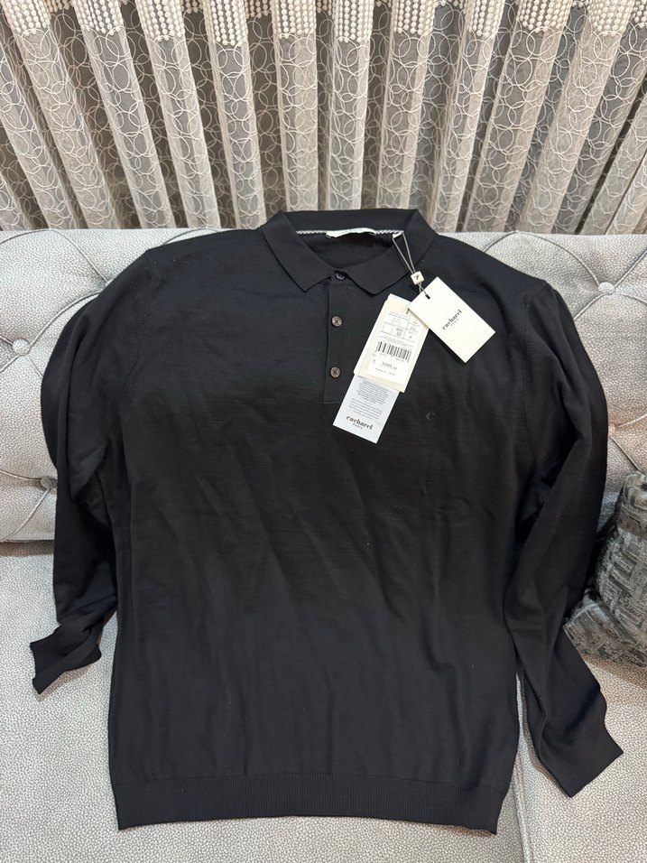 Erkek Siyah Uzun Kollu Polo Yaka Tişört - Görsel 5