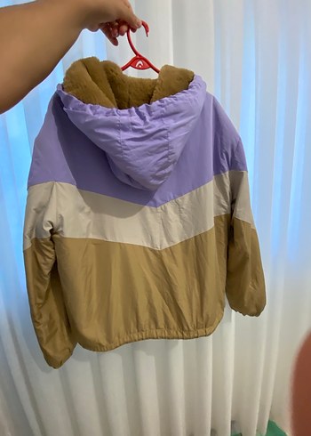 m Beden mor Renk Bershka Renk Bloklu Kapüşonlu Kadın Mont