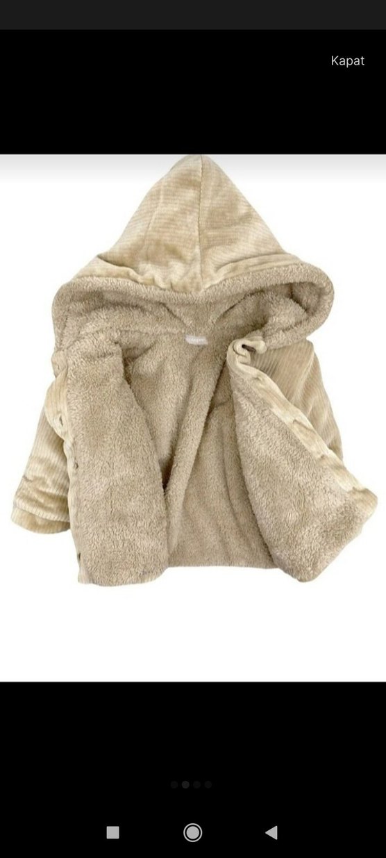 Kapüşonlu Düğmeli Kız Çocuk Bej Ceket - Görsel 2