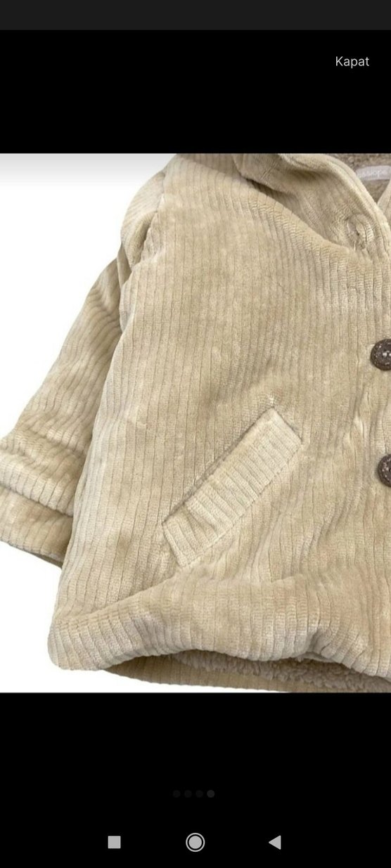 Kapüşonlu Düğmeli Kız Çocuk Bej Ceket - Görsel 4