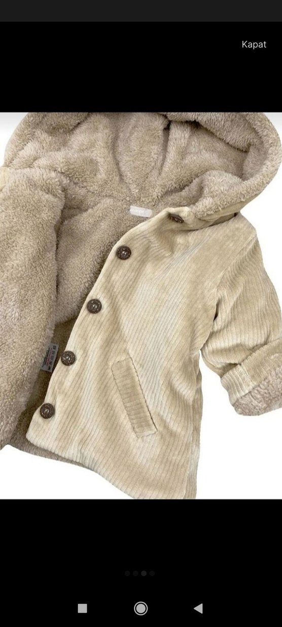 Kapüşonlu Düğmeli Kız Çocuk Bej Ceket - Görsel 3