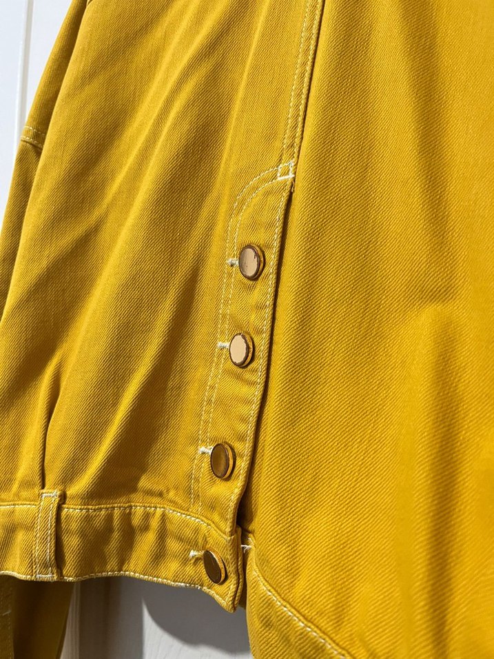 Sarı Deri Düğmeli Midi Kadın Ceket - Görsel 4