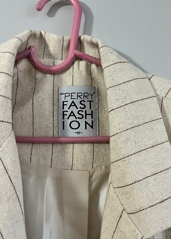 Trendyol & Milla Düğmeli Çizgili Keten Beyaz Blazer