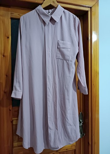 Toz pembe Uzun Kollu Düğmeli Kadın Tunik - Görsel 2