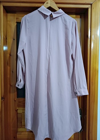 Toz pembe Uzun Kollu Düğmeli Kadın Tunik - Görsel 3