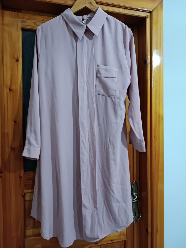 Toz pembe Uzun Kollu Düğmeli Kadın Tunik - Görsel 2