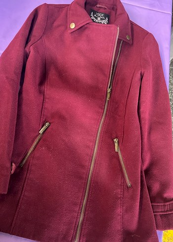 Bordo Süet Fermuarlı Midi Hamile Ceket - Görsel 2