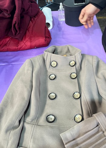 Bej Çift Düğmeli Kadın Kaban - Görsel 4