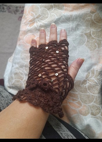 Renkli Mavi Örgü Kadın Eldiveni - Görsel 2